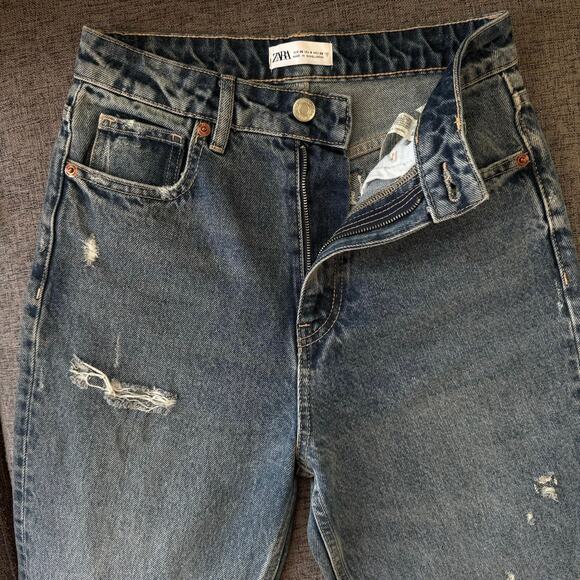 Zara Jeans High Rise Distressed Frayed Size 4 - Picture 3 of 5
